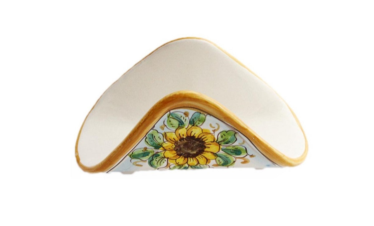 Portatovaglioli a fazzoletto in ceramica decorata a mano da ceramisti siciliani girasole art 10