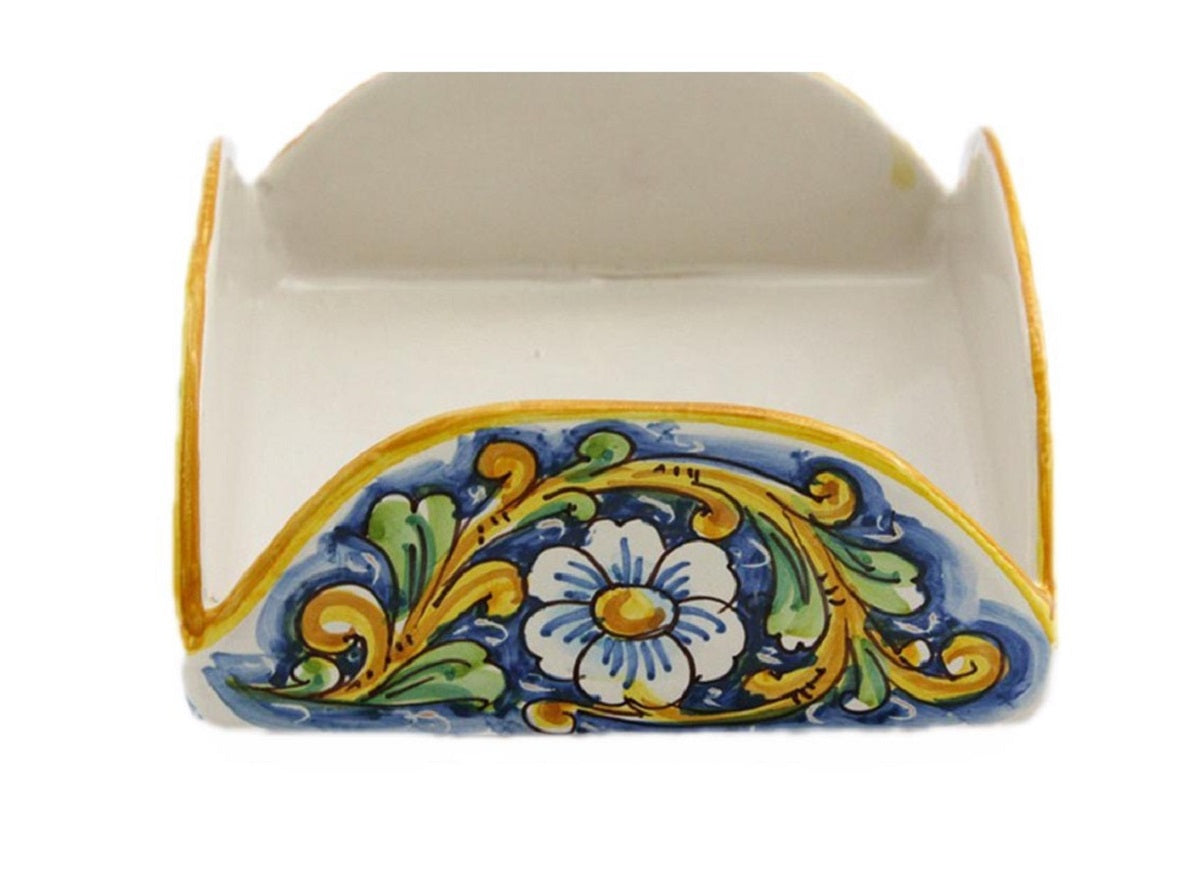 Portatovaglioli quadrato in ceramica decorata a mano da ceramisti siciliani barocco art 9