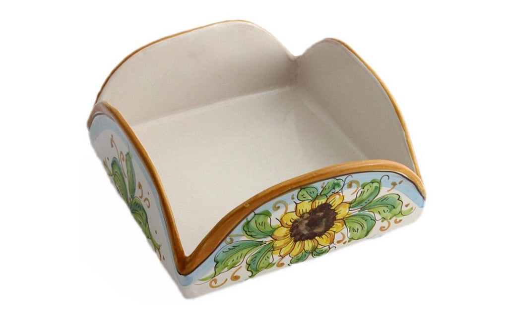 Square ceramic napkin holder hand decorated by Sicilian ceramists sunflower art 9