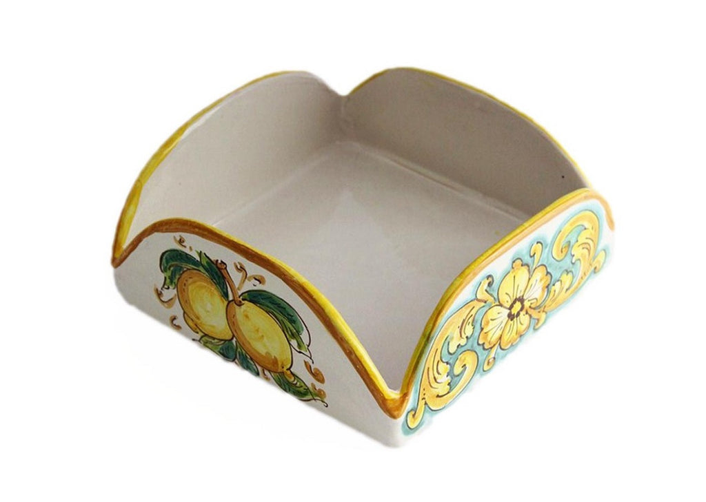 Square ceramic napkin holder hand decorated by Sicilian ceramists lemons art 9