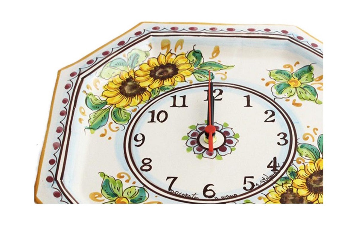 Orologio da parete in ceramica decorata a mano da ceramisti siciliani girasole art 24