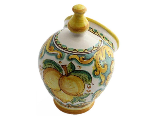 Saliera in ceramica decorata a mano da ceramisti siciliani limoni art 15