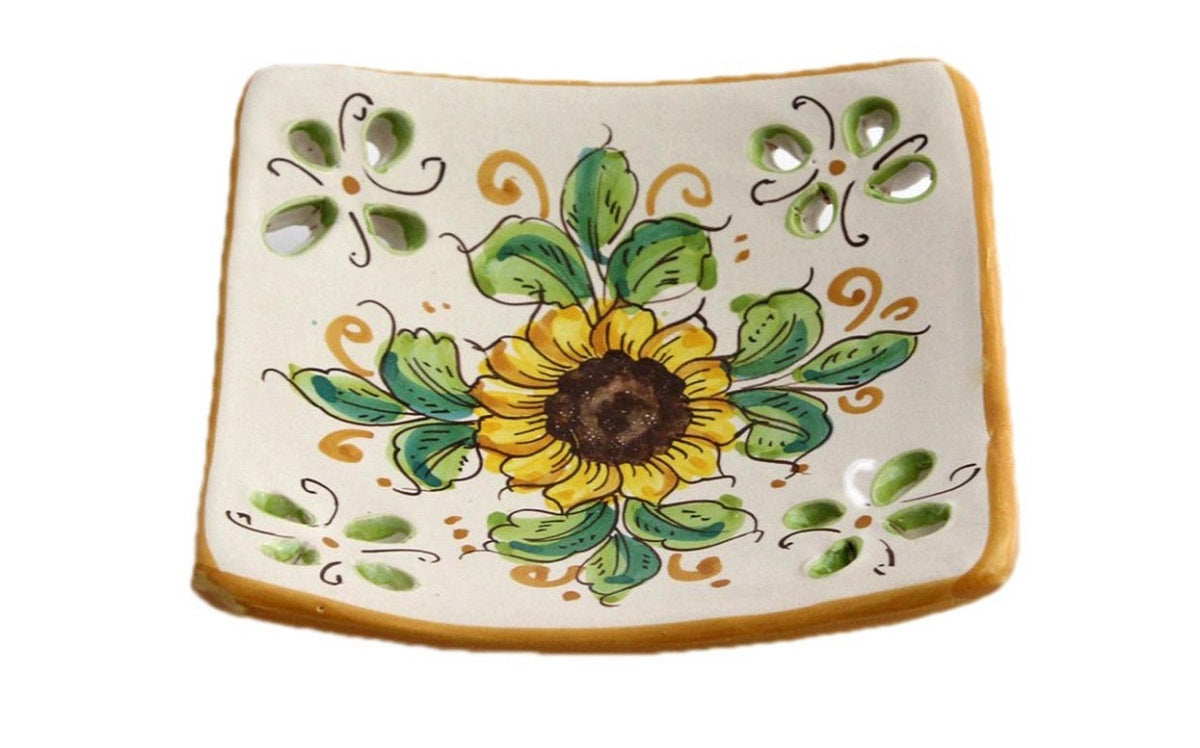 Svuotatasche in ceramica decorata a mano da ceramisti siciliani girasole art 21