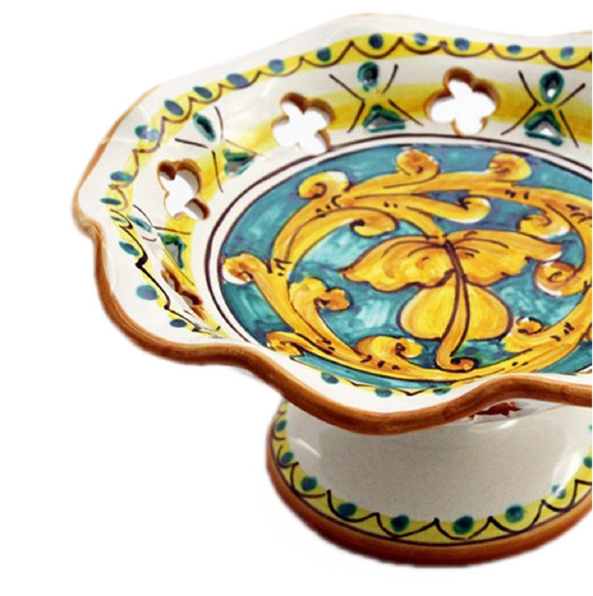Centrotavola alzata piccola in ceramica decorata a mano da ceramisti siciliani gianluca art 5