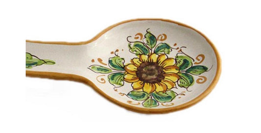 Poggiamestolo in ceramica decorata a mano da ceramisti siciliani girasole art 25