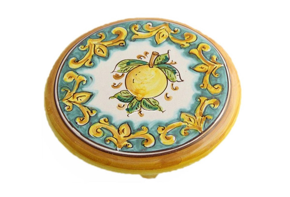 Porta caffettiera in ceramica decorata a mano da ceramisti siciliani limoni art 20
