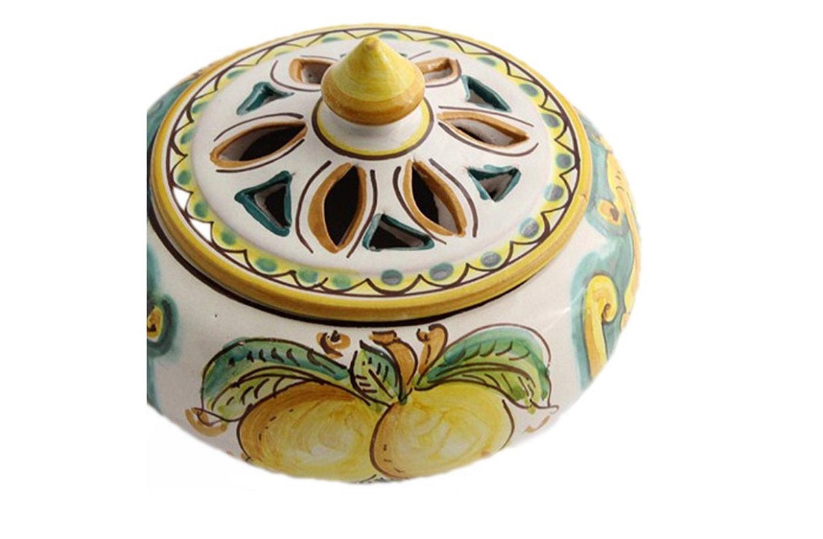 Small ceramic candy holder hand-decorated by Sicilian ceramists lemons art 2