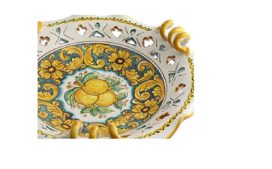 Centrotavola grande in ceramica decorata a mano da ceramisti siciliani limoni art 6