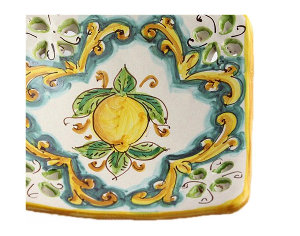Svuotatasche in ceramica decorata a mano da ceramisti siciliani limoni art 21