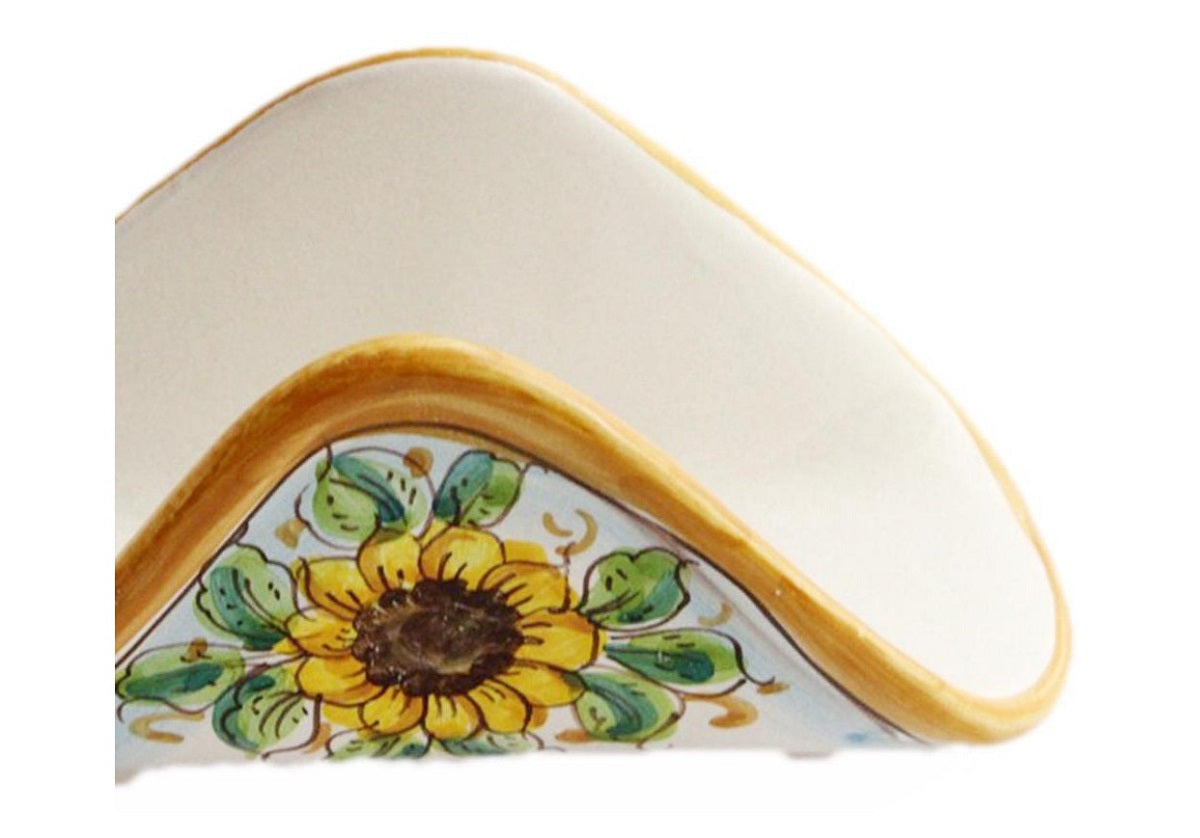 Portatovaglioli a fazzoletto in ceramica decorata a mano da ceramisti siciliani girasole art 10