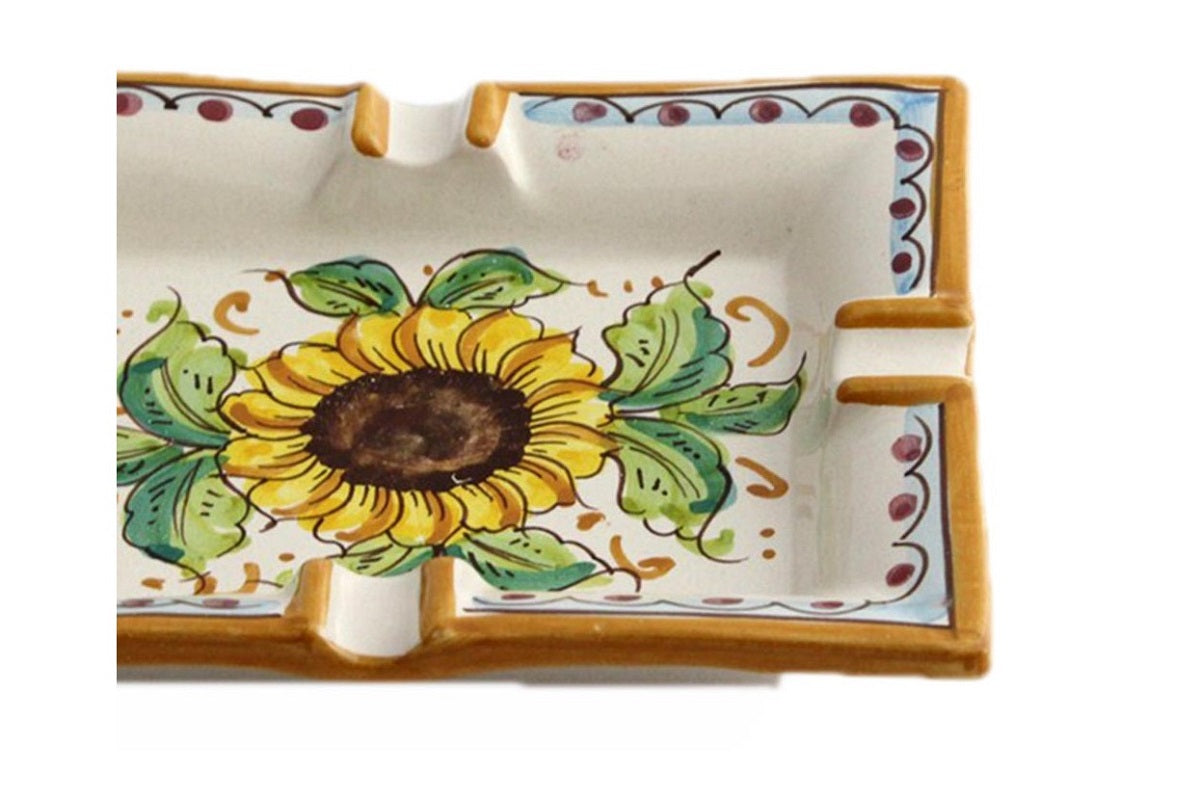 Ceramic ashtray hand decorated by Sicilian ceramists sunflower art 27