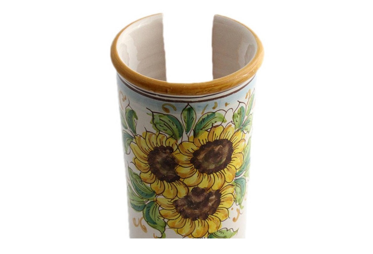Large ceramic cup holder hand decorated by Sicilian ceramists sunflower art 17